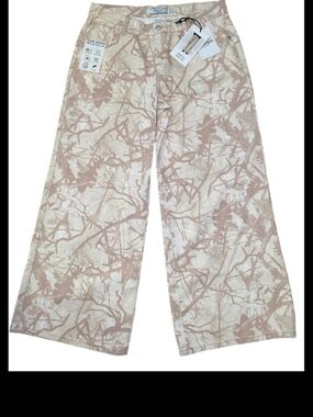 Wide Leg Printed Pants in Beige and Light Brown